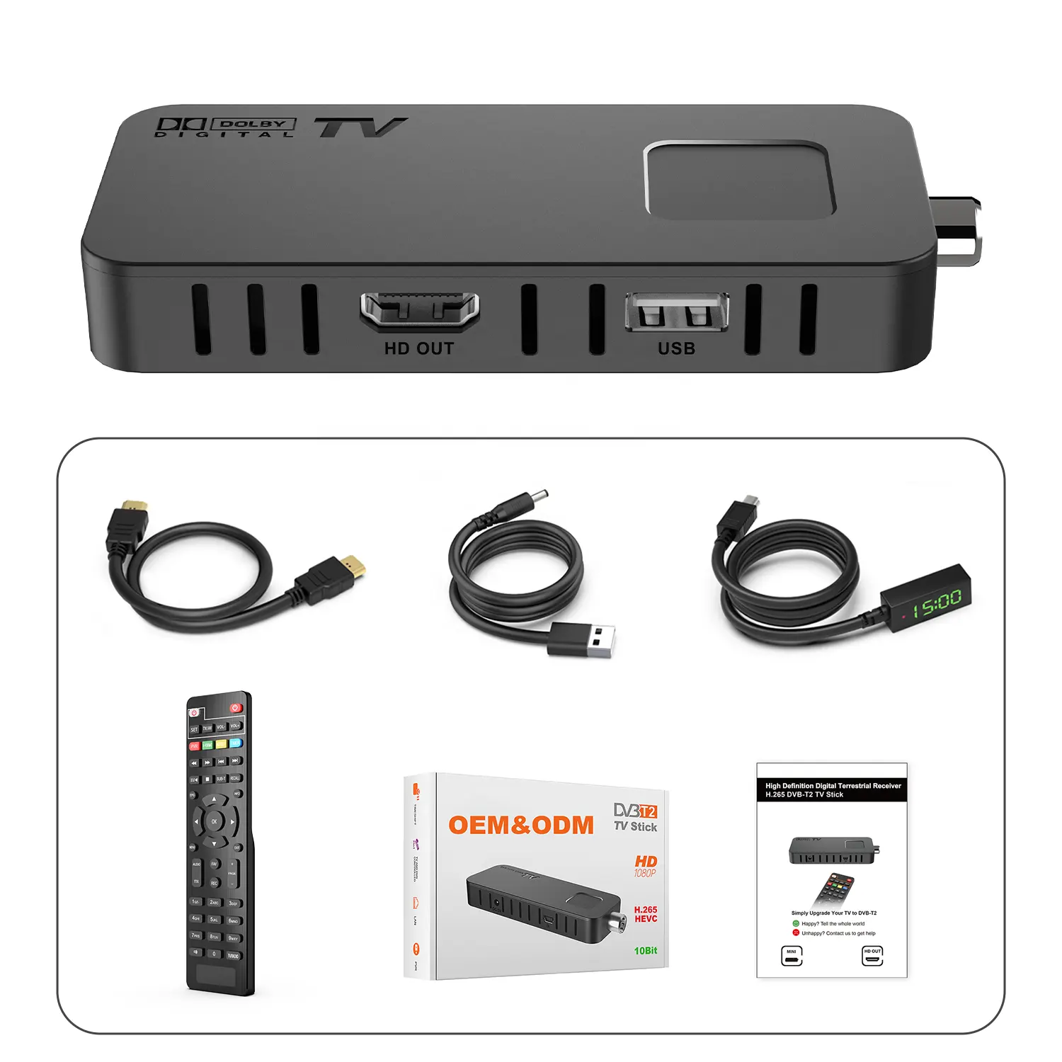 Мини цифровая ТВ-приставка Full HD 1080P H265 декодер T2 Dongle USB Wi-Fi Dongle 2 в 1 пульт дистанционного управления TV Stick