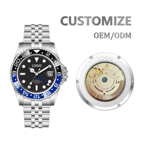 Montre automatique mécanique pour homme avec logo personnalisé OEM, MOQ 10 pièces, boîtier en acier inoxydable, bracelet en acier inoxydable, verre saphir, montre de plongée 10 ATM
