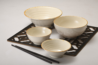 Bol à ramen en mélamine de 10 pouces, bord brun, texture spirale horizontale, pour soupes, bibimbap coréen, restaurants japonais et BBQ – Vente en gros