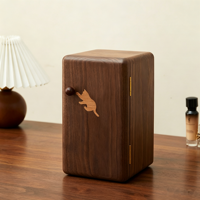 Armoire à bijoux artisanale en noyer avec incrustation de chat, organisateur de bijoux à porte unique, boîte de rangement en bois avec serrure