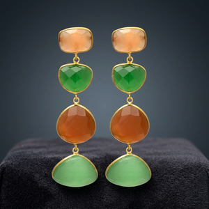 Nouvelles boucles d'oreilles pendantes longues et imposantes avec pierres de quartz multicolores facettées, plaquées or ethnique, pour mariage et fiançailles - Product Image 3