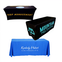 Taplak Meja Spandex Custom Print dengan Logo 4FT 6FT 8FT Anti Kusut untuk Pameran/Acara, Warna Biru
