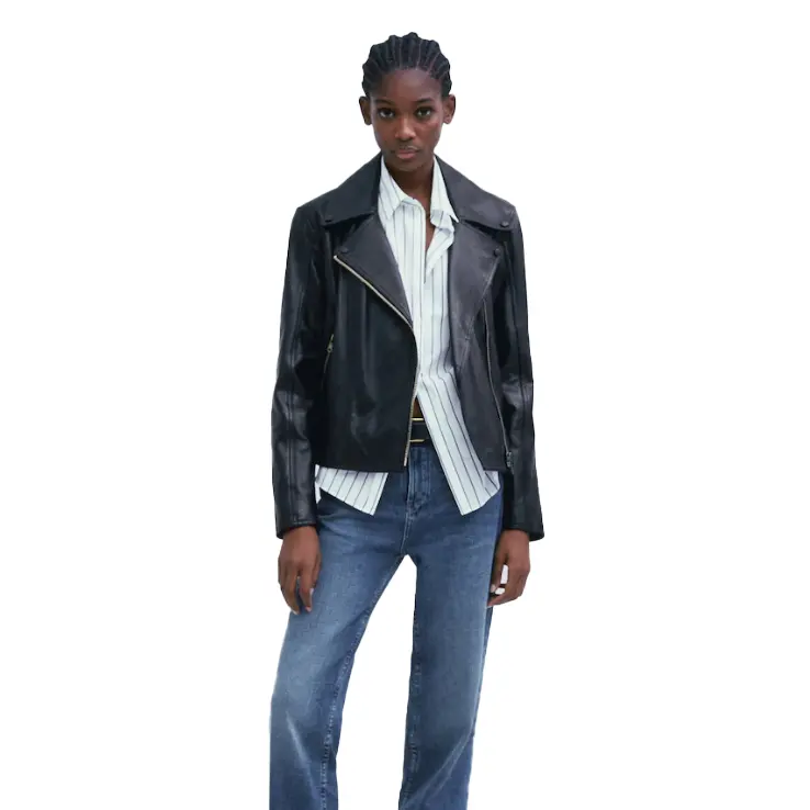 2022 Spring Autumn Women Black Pu Leather Jacket Turn-Down Collar Zipper Short Leather Jackets For Women