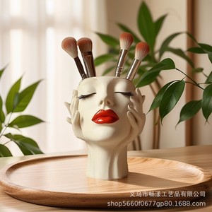 Women Head Shape <b>Makeup</b> Brush Holder Resin Boho Cosmetic Organizer Storage <b>Box</b> For Beauty Tools - Product Image 1