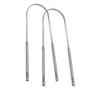 Juego de raspadores de lengua en forma de U de acero inoxidable FINECARE al por mayor para cuidado bucal en el hogar, empaque en bolsa de plástico transparente - Product Image 1