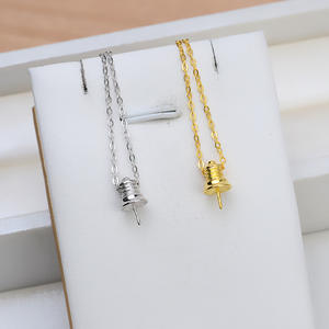 Chaîne en argent S925 avec petit pendentif ampoule et perle 8-12 mm, accessoires de fabrication de bijoux DIY, apprêts et composants de bijouterie Future-Lit avec support vide - Product Image 3