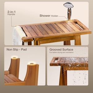 Tabouret de douche en teck, banc de salle de bain, table d'appoint pour intérieur et extérieur, imperméable et anticorrosion - Product Image 3