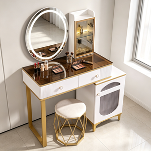 Modern Makeup <b>Vanity</b> With Lighted Mirror Storage Drawers Bedroom Dressing <b>Table</b> With Stool - Product Image 2