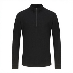 Plain Dyed Solid Autumn Merino Wool Jersey 190GSM Quick Dry Eco-Friendly Moisture Wicking Long Sleeve Quarter-Zip <b>Pullover</b> <b>Men</b> - Product Image 3