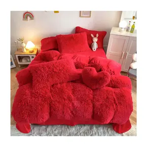 American Style Rabbit Fur Faux Fluffy Velvet King Comforter Duvet Cover Set