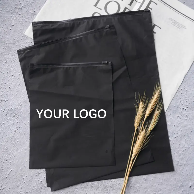 Индивидуальный печатный логотип, пластиковый слайдер на молнии, матовый черный упаковочный пакет на молнии для одежды