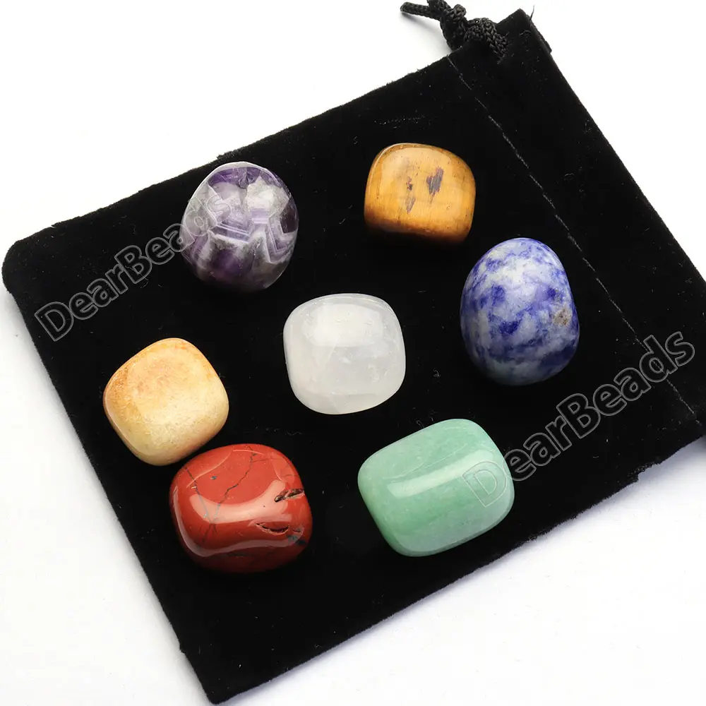 Box Set Healing Crystal Meditation Tumble Palm Stones 7 Seven Chakra Tumbled Stone Reiki Set with Box