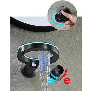 Robinet de lavabo mural en céramique et laiton, robinets à débit contrôlé, <span class=keywords><strong>poignée</strong></span> unique, design encastré dissimulé, affichage numérique - Product Image 2