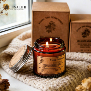 <span class=keywords><strong>Velas</strong></span> Aromáticas de Lujo de <span class=keywords><strong>Cera</strong></span> de Soya en Frasco de Vidrio Ámbar con Tapa |   Vela Aromática Personalizada <span class=keywords><strong>para</strong></span> el Hogar, Caja de Regalo con Etiqueta Privada - Product Image 1