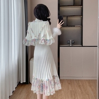 Automne/hiver nouvelle robe tricotée châle cape deux pièces ensemble femmes poilu manches mot robe