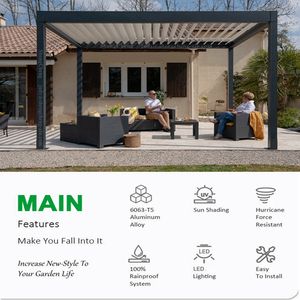 <span class=keywords><strong>Pergola</strong></span> de jardin standard en aluminium à <span class=keywords><strong>lame</strong></span> rotative réglable contrôle de la lumière du soleil <span class=keywords><strong>Pergola</strong></span> bioclimatique <span class=keywords><strong>avec</strong></span> système de toit rétractable - Product Image 3