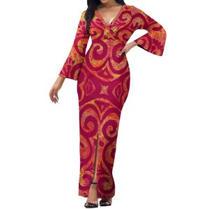 New Style Pacific Island Maxi Ladies <strong>Dress</strong> V-Neck Sexy Flare Sleeve Slim Fit Bodycon <strong>Dress</strong> <strong>Plus</strong> <strong>Size</strong> <strong>Dresses</strong> Women Lady Elegant - Product Image 1