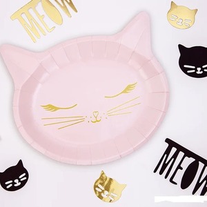 Nouvelles assiettes en papier roses à motif de chat, jetables, pour gâteaux, pour fête d'anniversaire - Product Image 1
