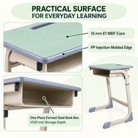 Ensemble chaise et bureau d'écolier en HDPE monobloc avec poignée de transport intégrée, assise 390x390mm, support en acier résistant à la corrosion