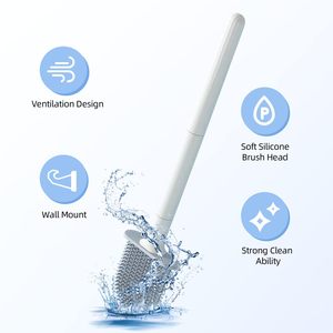 Hot Selling Modern Hygine Soft Rubber Flat Head Toilet Brush TPR Silicone Toilet Cleaning Brush and Holder Set - Product Image 2