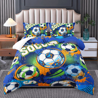 Ensemble de couette pour enfants motif terrain de football et ballon de soccer, taille Queen, en microfibre respirante, design contemporain pour garçons et filles