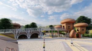 Maßgefertigte Nuss-Themen-Spielplatzausrüstung für Draußen, Großes Pilzhaus-Spielstruktur mit Spiralrutsche - Product Image 5