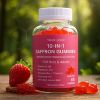 Bonbons gélifiés véganes 10-en-1 au safran pour la mémoire, le sommeil, la santé oculaire et le soutien immunitaire, marque privée, logo personnalisé, pour adultes et enfants, sans OGM, faible teneur en gras