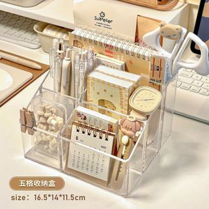 Organizador de escritorio transparente, caja de almacenamiento de 5 compartimentos con divisores para papelería y artículos diversos, forma rectangular, tipo vertical - Product Image 2
