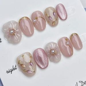 <span class=keywords><strong>Uñas</strong></span> postizas de lujo hechas a mano, cortas, con diseño de flores 3D de gel acrílico y diamantes, cubierta completa, cuadradas y almendradas, para <span class=keywords><strong>verano</strong></span> 2026, al por mayor - Product Image 3