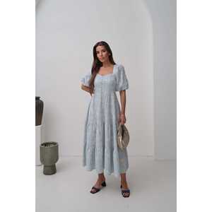 Vestido Casual Azul Bebé al por Mayor con Botones Decorativos y Mangas Abullonadas - Product Image 4