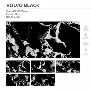 Carreaux de porcelaine SUNNY haut de gamme, noir brillant, 600x1200mm, motif pierre marbre onyx, garantie 5 ans, antidérapants pour - Product Image 1