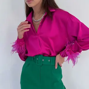 Nieuwkomer Lente Elegante Damesmouwen Gedecoreerd Button Down Blouse Shirt