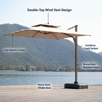 Doppeldach-Windbelüfteter Römischer Schirm mit Eingebauter LED-Lichtleiste, Robuster Aluminiumrahmen, Poolside-Vordach