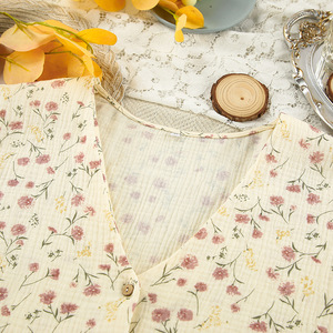2025 invernali in <span class=keywords><strong>cotone</strong></span> 100% da donna nuovo arrivo Sexy con stampa floreale a scollo a V pantaloni Top indumenti da notte pigiami a due pezzi - Product Image 5