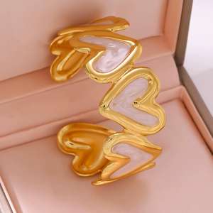 Bracelets Joncs Tendance en Acier Inoxydable Plaqué Or 18K, Émaillés, Anti-Transpiration, Motif Cœur <span class=keywords><strong>Ouvert</strong></span>, pour Femme, Vente en Gros - Product Image 1