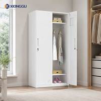 Armoire en acier blanc à deux portes, casier métallique pour vêtements, rangement de chambre, penderie avec tringle de suspension pour la maison et le dortoir