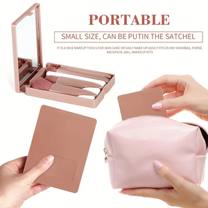 5Pcs Portable Makeup Brush Set With <b>Mirror</b> <b>Foldable</b> Travel Kit Mini Makeup Brush Set Travel Makeup Brush Set - Product Image 3