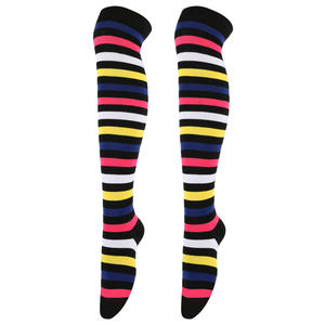 Chaussettes longues fantaisie rayées colorées pour femmes et filles, au-dessus du genou, pour Halloween, cosplay, tricotées, extensibles, hautes jusqu'à la cuisse, vente en gros - Product Image 1