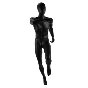 Manekin Pria Berkualitas Tinggi Serat Kaca Hitam Otot Besar Lari Pose