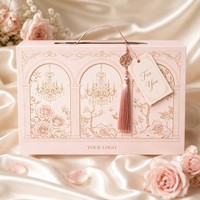 Boîte cadeau de luxe rose personnalisée avec logo, en carton rigide, style vintage, avec pompon en forme de chandelier, vente en gros