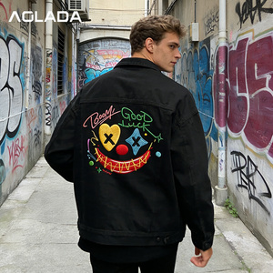 Giacca in denim da uomo personalizzata con stampa a getto d'inchiostro, ricamata nera, stile trucker, casual streetwear, <span class=keywords><strong>cappotto</strong></span> in jeans - Ingrosso dalla fabbrica in Cina 2026 - Product Image 2