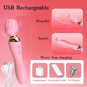 USB şarj edilebilir çift kafa gül vibratör 10 modu için sihirli değnek isıtma seks ürün için kadın g-spot mastürbasyon - Product Image 3
