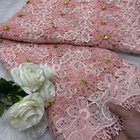 Tissu en dentelle écologique tissé avec des pierres de broderie guipure en diamant et des points ronds de luxe pour robes de filles et de garçons 2025
