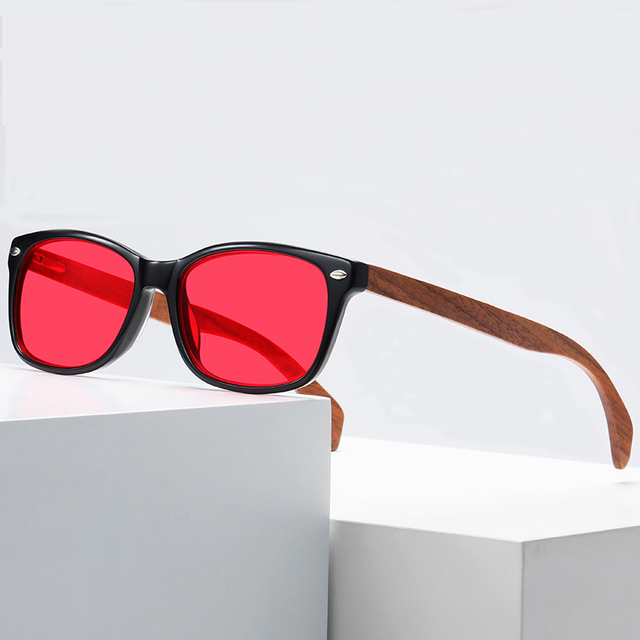High Quality Classical Personality Fashion General New Add Color Red Green Blind Weak Women UV Wooden and Acetate Sunglasses