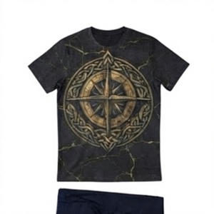 Camiseta de Manga Corta para Hombre, Estampado de Brújula Celta, Corte Regular, Cuello Redondo, Estilo Casual, 100% Algodón, Sublimación Personalizada - Product Image 1