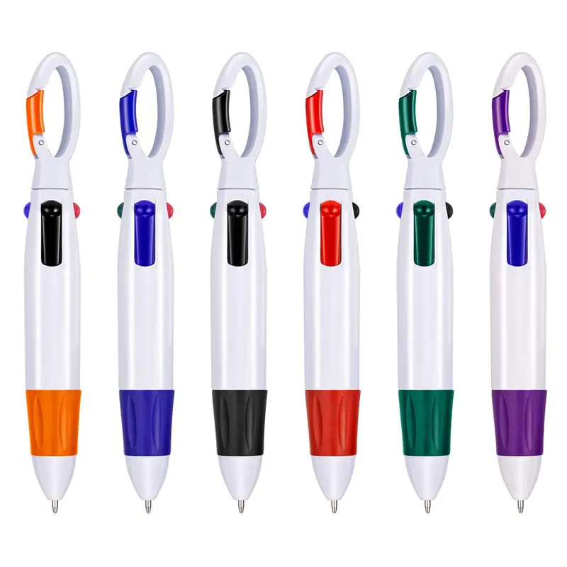 Stylos à bille rétractable multicolores, 4 en 1, personnalisés, avec mousqueton, porte-clés, pour fournitures scolaires et de bureau, cadeaux pour enfants