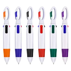 custom 4 in 1 colors Retractable Multicolor Ballpoint Pens with Carabiner Keychain for Office School Supplies Children Gift