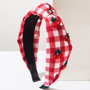 ที่คาดผมผลไม้เกาหลี ผ้าลายสก็อต ปักลายเชอร์รี่ สตรอว์เบอร์รี่ แตงโม สำหรับเด็กผู้หญิง - Product Image 4