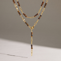 Collier pendentif J&D Vintage en acier inoxydable plaqué or 18 carats PVD, avec perles en œil de tigre naturel