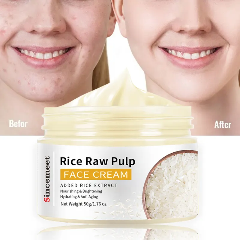 Cosméticos de beleza melhores produtos de cuidados com a pele facial creme hidratante e rejuvenescedor para o rosto de polpa crua de arroz